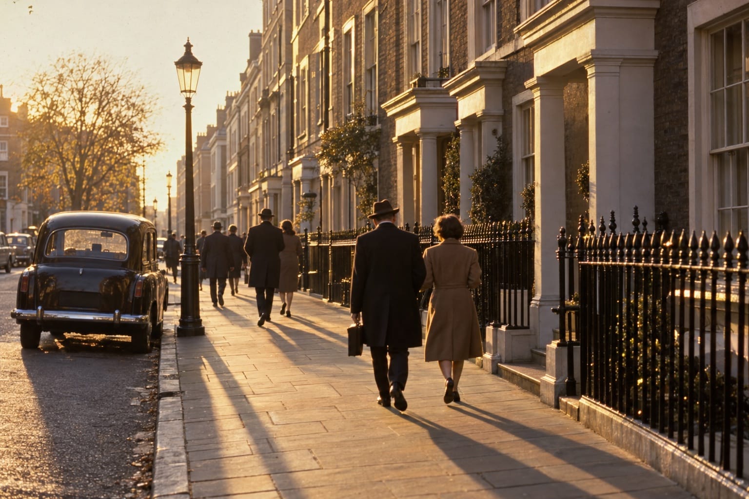 A London street in golden evening light